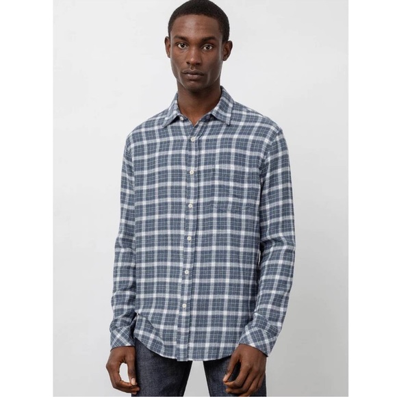 Rails Men's Brushed Lennox Long Sleeve Flannel Denim White Grey Blue XXL - Picture 1 of 7